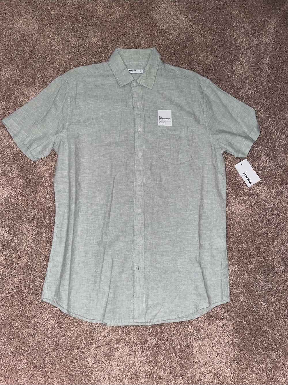 NWT light green Sonoma Short-Sleeve Linen-Blend Button-Up Shirt size medium tall
